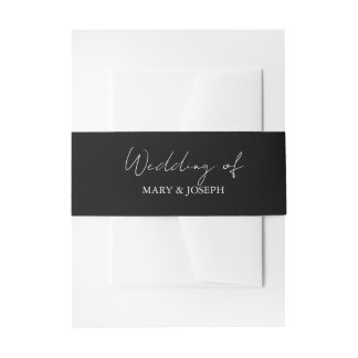 Black Wedding Invitation Belly Band White Text