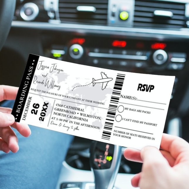 Black Wedding invitation Boarding pass ticket (Creator Uploaded)
