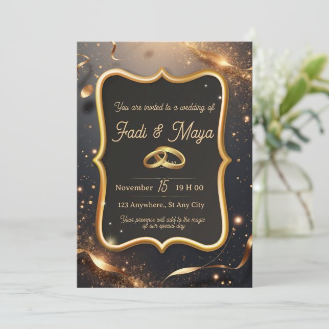  Black wedding invitation card (Standing Front)