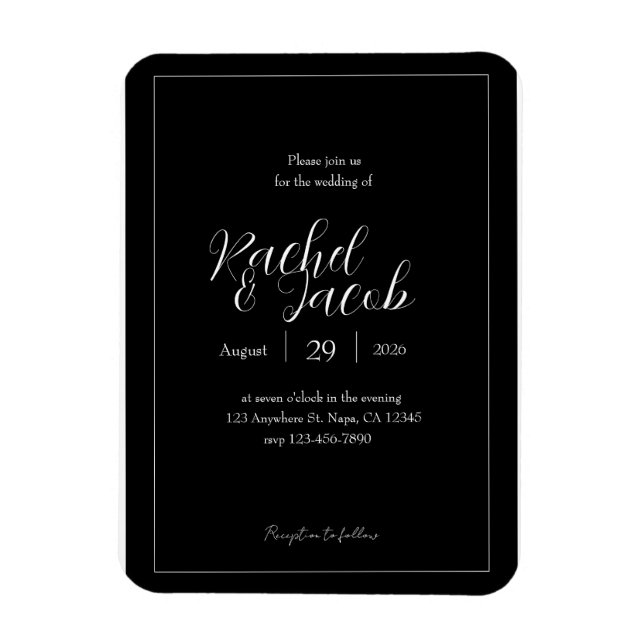 Black Wedding Invitation Magnet Customisable  (Vertical)