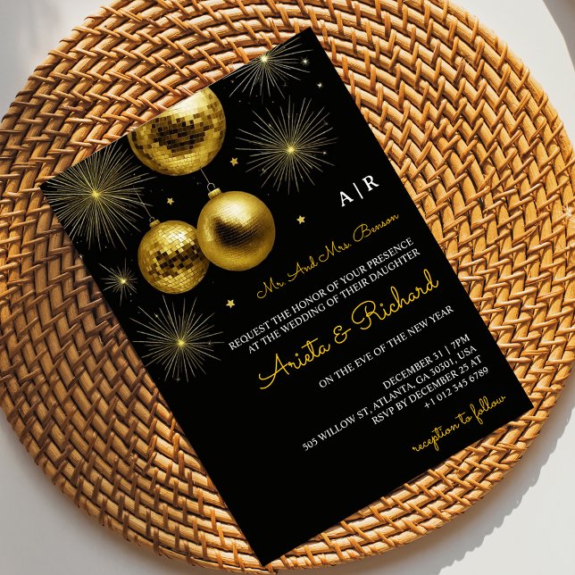 Black wedding invitation with gold text (Creator Uploaded)