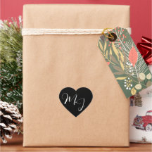 Black Wedding Label with White Monogram Text