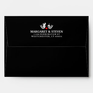 Black Wedding Love Birds Red Heart - White Inside Envelope