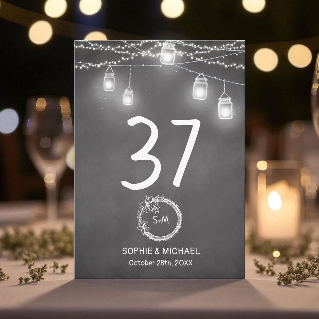 Black Wedding Mason Jar Table Number Card (Creator Uploaded)