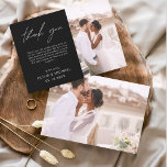 Black Wedding Minimalist Thank You Cards<br><div class="desc">Budget Wedding Thank You Cards that have a photo on the front and back. The Thank you cards contain a modern hand lettered cursive script typography that are elegant,  simple and modern to use after you wedding day celebration.</div>