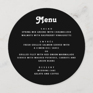 Black Wedding   Minimalist Typography Round Dinner Menu