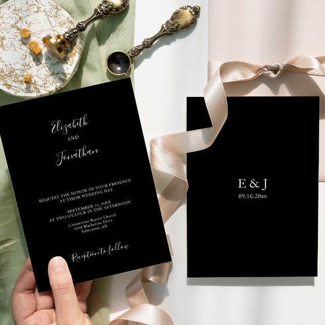 Black Wedding Modern Chic Script Minimalist Simple Invitation (Creator Uploaded)