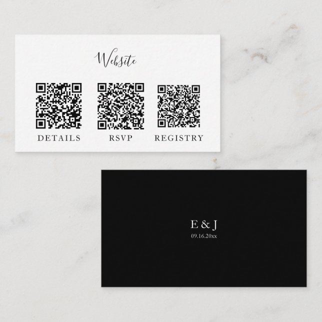 Black Wedding Modern QR Code Insert Minimalist (Front/Back)