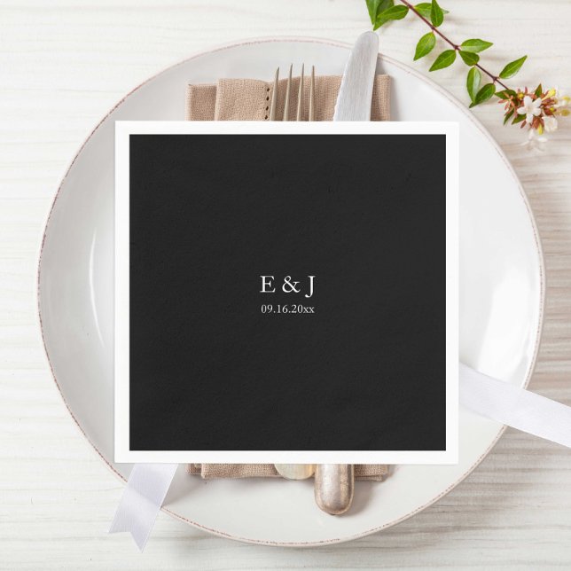 Black Wedding Monogram Minimalist Simple Chic Napkin (Creator Uploaded)