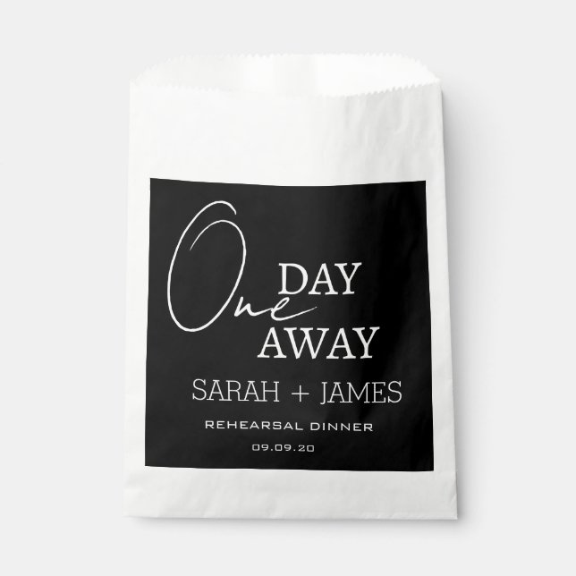 Black Wedding One Day Away Rehearsal Dinner Party Favour Bag (Front)
