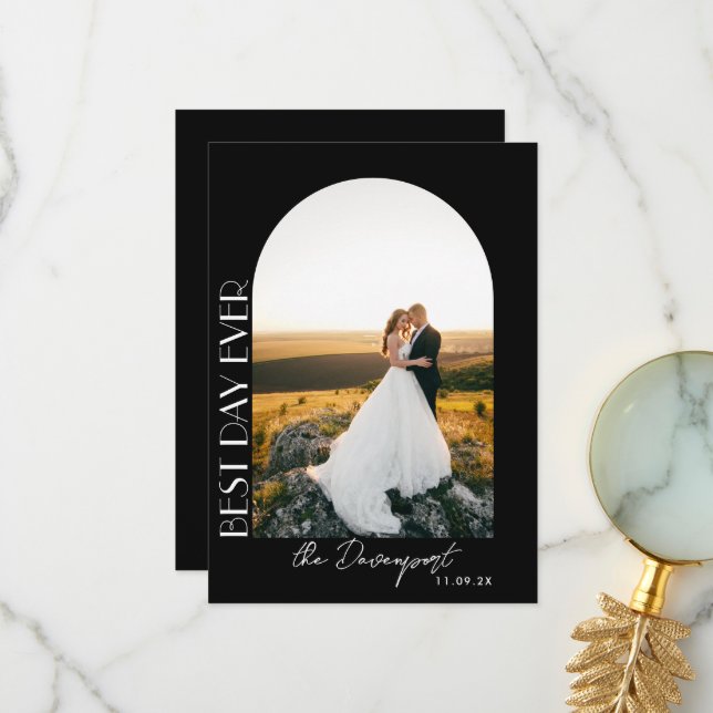 Black Wedding Photo Thank you Card (Front/Back In Situ)