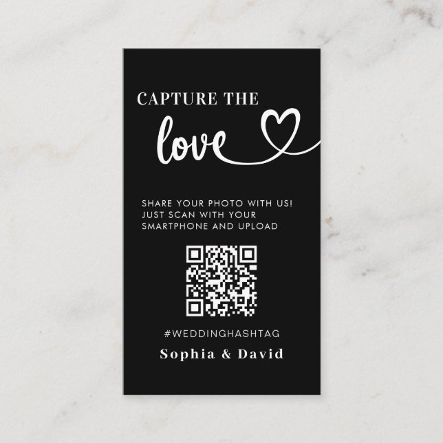 Black Wedding Photos Capture The Love QR Code Enclosure Card (Front)