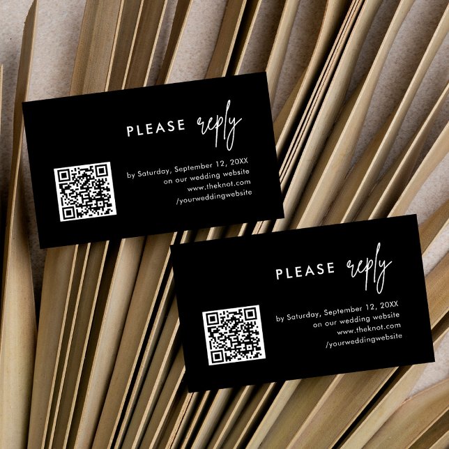 Black Wedding QR Code Respond RSVP Enclosure Card (Creator Uploaded)