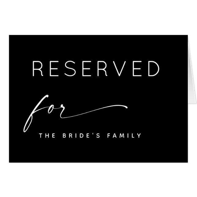 Black Wedding Reserved Sign | Seating Reservation (Front Horizontal)