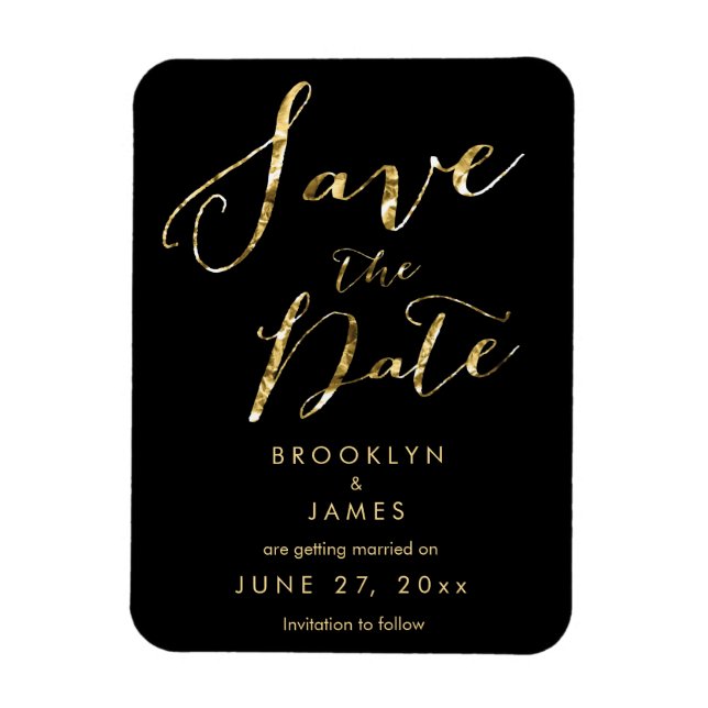 Black Wedding Save The Date Magnets Elegant (Vertical)