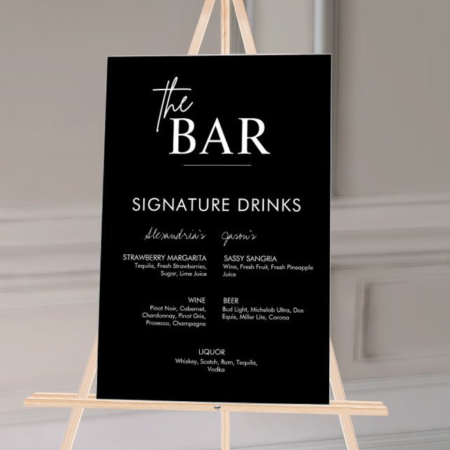 Black Wedding Signature Drinks Bar Menu Acrylic Sign (Creator Uploaded)
