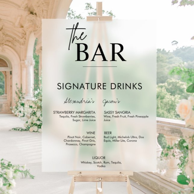 Black Wedding Signature Drinks Bar Menu Frosted Acrylic Sign (Creator Uploaded)