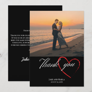 Black wedding simple 1 photo elegant script thank you card