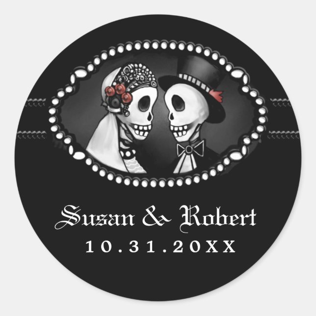 Black Wedding Skeletons Red Roses Envelope Label (Front)