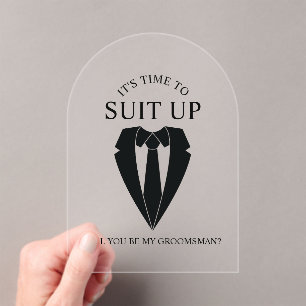 Black Wedding Suit and Tie Groomsman Proposal Acrylic Invitations