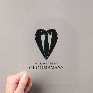 Black Wedding Suit and Tie Groomsman Proposal Acrylic Invitations