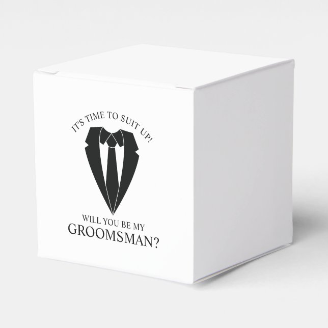 Black Wedding Suit and Tie Groomsman Proposal Favour Box (Front Side)