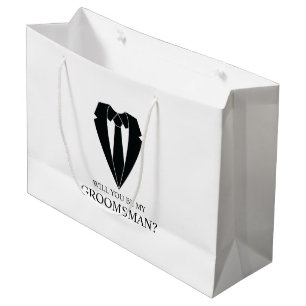 Black Wedding Suit and Tie Groomsman Proposal Large Gift Bag