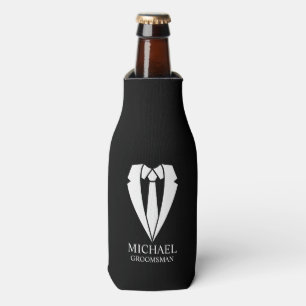 Black Wedding Suit and Tie Personalised Groomsmen Bottle Cooler