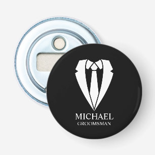 Black Wedding Suit and Tie Personalised Groomsmen Bottle Opener