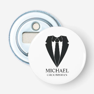 Black Wedding Suit and Tie Personalised Groomsmen Bottle Opener