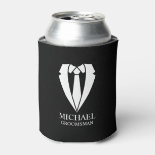 Black Wedding Suit and Tie Personalised Groomsmen Can Cooler
