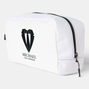 Black Wedding Suit and Tie Personalised Groomsmen Dopp Kit