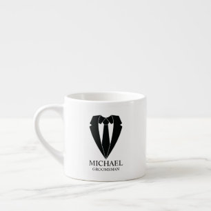 Black Wedding Suit and Tie Personalised Groomsmen Espresso Cup