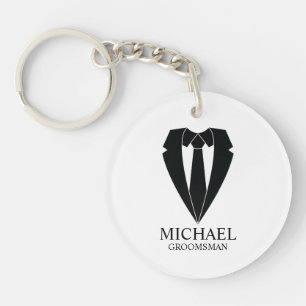 Black Wedding Suit and Tie Personalised Groomsmen Key Ring