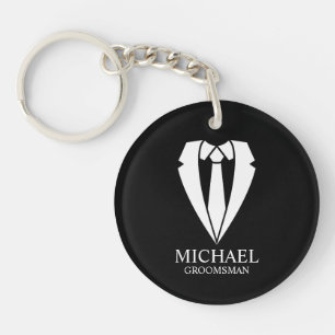 Black Wedding Suit and Tie Personalised Groomsmen Key Ring