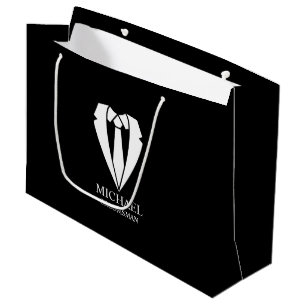 Black Wedding Suit and Tie Personalised Groomsmen Large Gift Bag