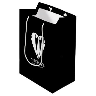Black Wedding Suit and Tie Personalised Groomsmen Medium Gift Bag