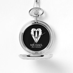 Black Wedding Suit and Tie Personalised Groomsmen Watch