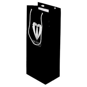 Black Wedding Suit and Tie Personalised Groomsmen Wine Gift Bag