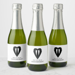 Black Wedding Suit Groomsman Proposal Sparkling Wine Label