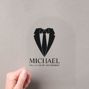 Black Wedding Suit Personalised Groomsman Proposal Acrylic Invitations