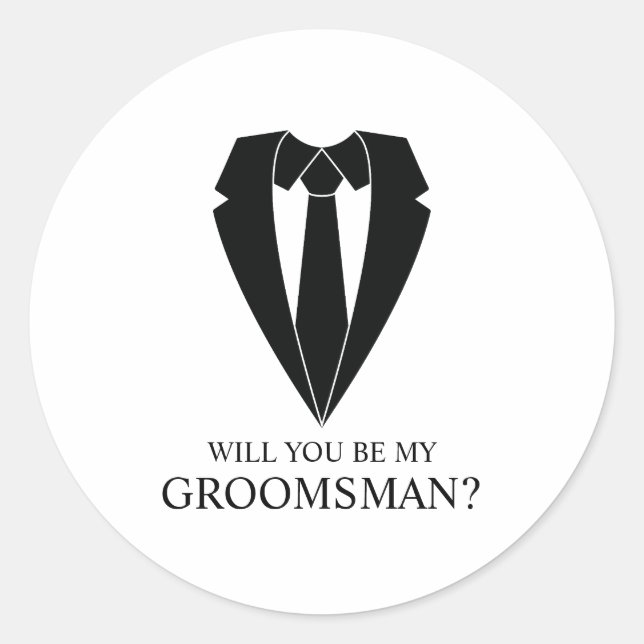 Black Wedding Suit Personalised Groomsman Proposal Classic Round Sticker (Front)