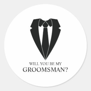 Black Wedding Suit Personalised Groomsman Proposal Classic Round Sticker