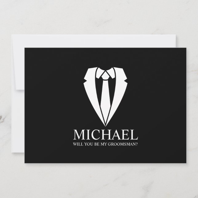 Black Wedding Suit Personalised Groomsman Proposal Invitation (Front)