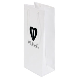 Black Wedding Suit Personalised Groomsman Proposal Wine Gift Bag