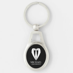Black Wedding Suit Personalised Groomsmen Key Ring