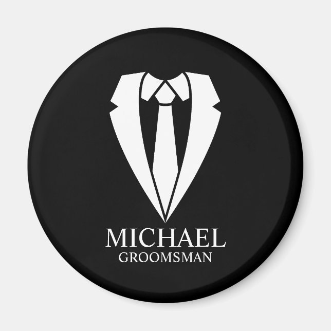 Black Wedding Suit Personalised Groomsmen Magnet (Front)