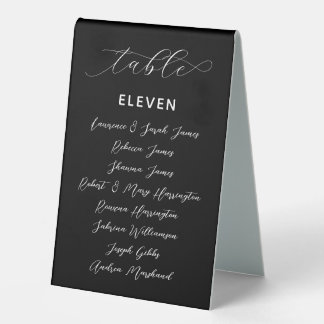 Black Wedding Table Number Guest List Seating