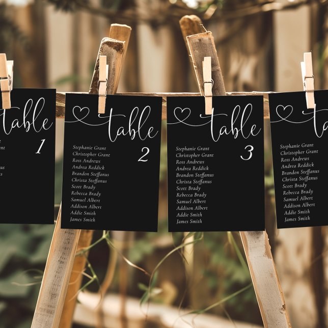 Black Wedding Table Seating Chart Cards (Creator Uploaded)