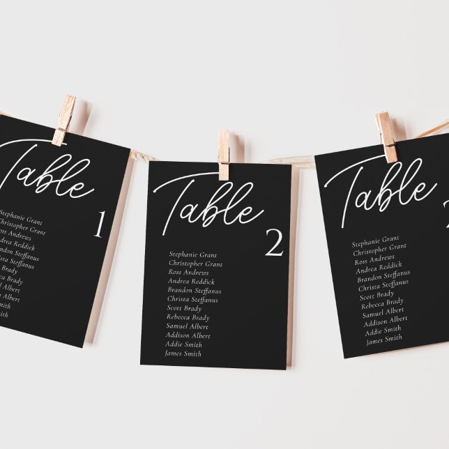 Black Wedding Table Seating Chart Cards (Creator Uploaded)
